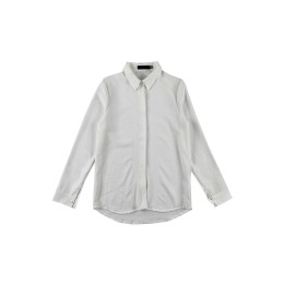 Customized women's solid color long-sleeved shirt, chiffon shirt, short front and long back design, white fashion shirt R416 Customized women's solid color long-sleeved shirt, chiffon shirt, short front and long back design, white fashion shirt R416